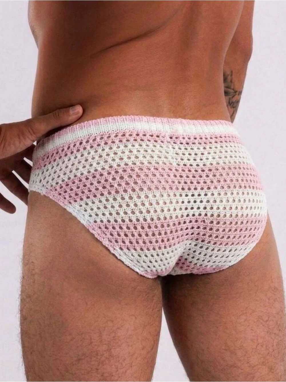 Men's Crochet Bikini Briefs - Pink & White